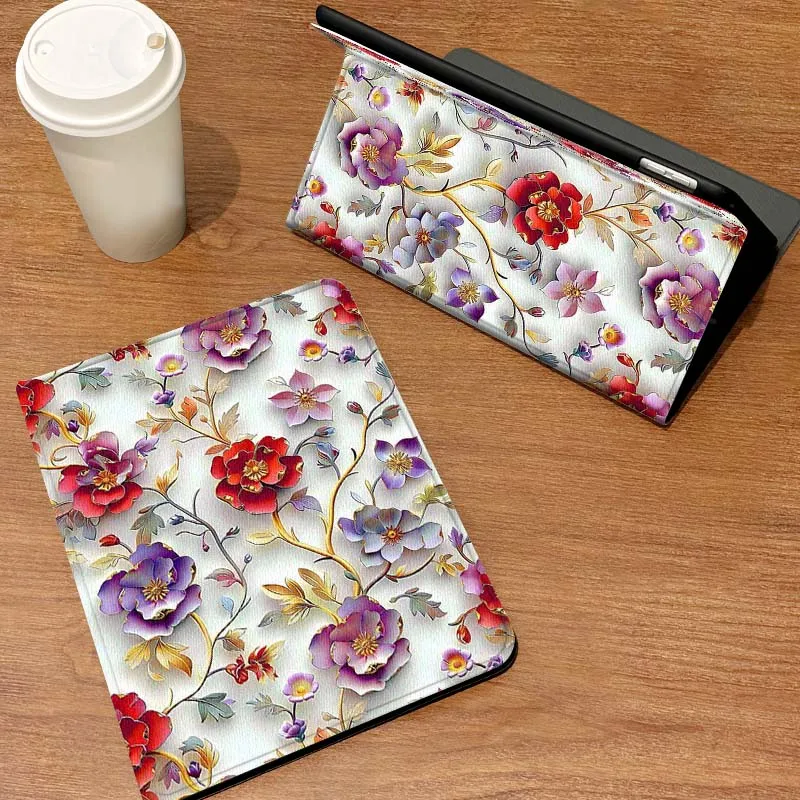 

Blue Floral Embroidery Pattern For Samsung Galaxy Tab S6 S7 S8 S9 S10 S11 FE Plus Lite Tablet Case
