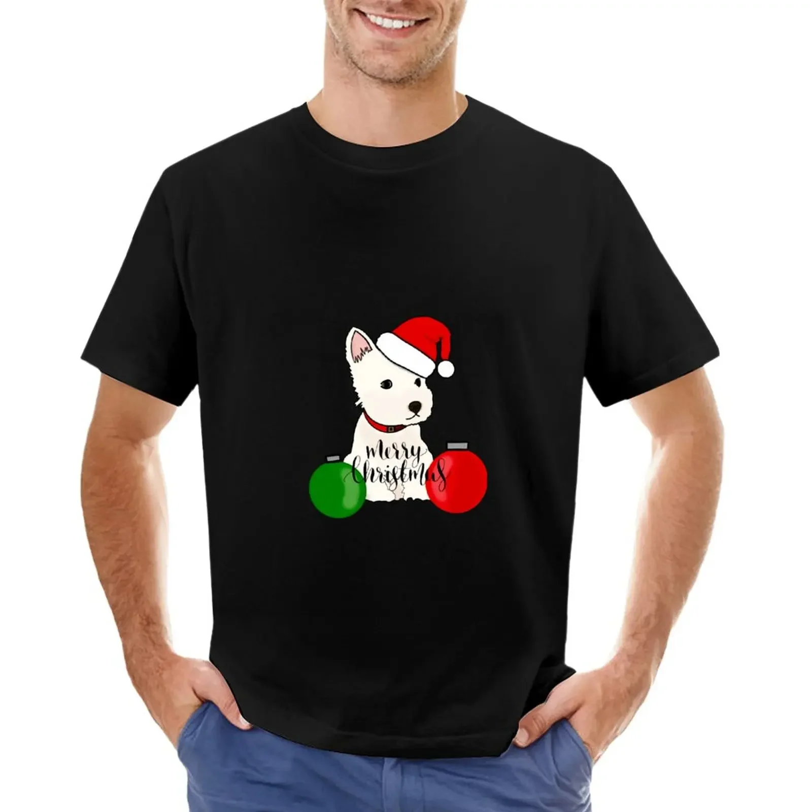 merry Christmas doggy T-Shirt summer top vintage clothes vintage plain designer t shirt men