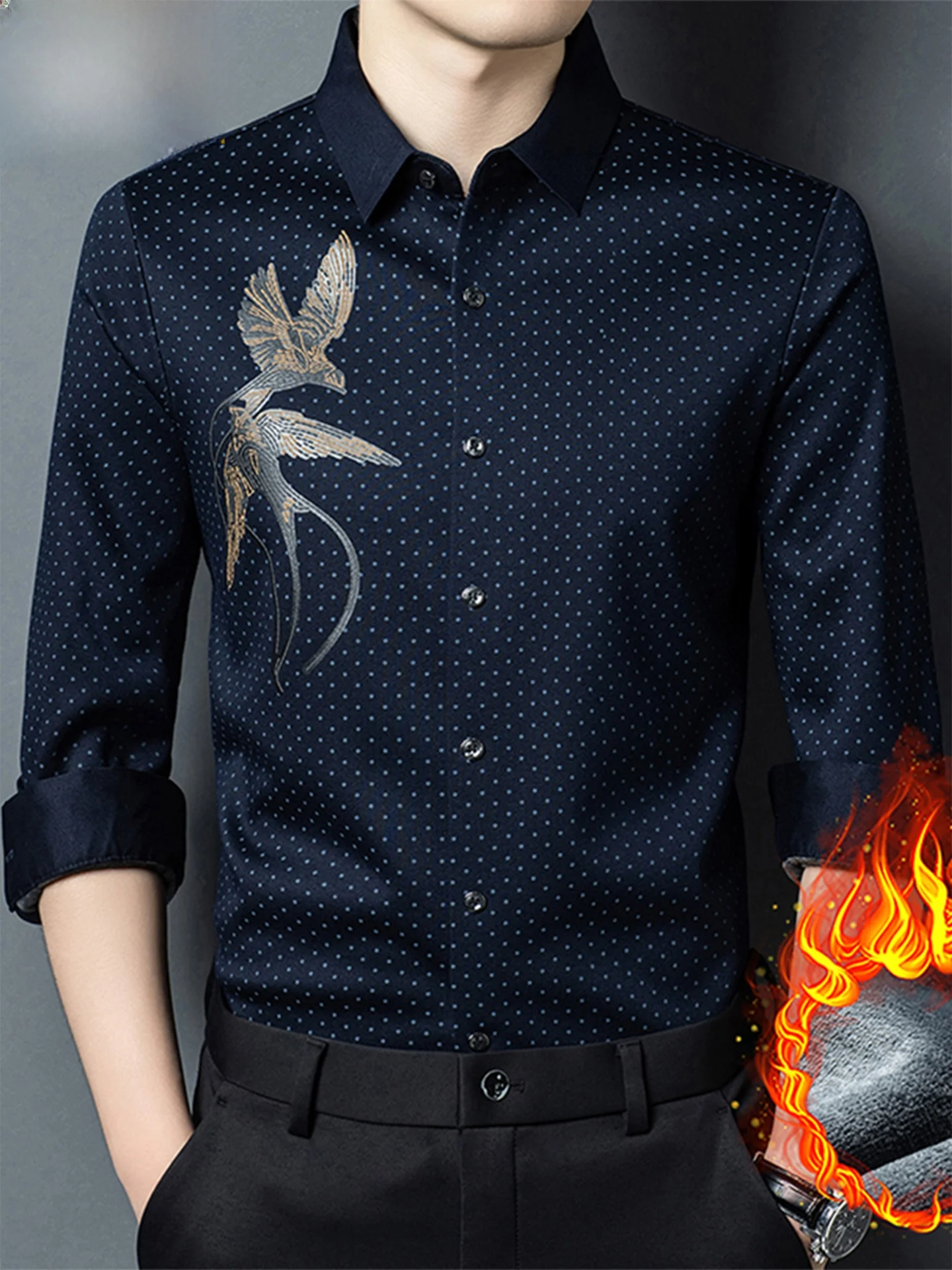 

Warm Fce Lined Cotton Casual irt Men's Iron Free Anti-Wrinkle High Elastici Sl Busin Casual Versatile irt