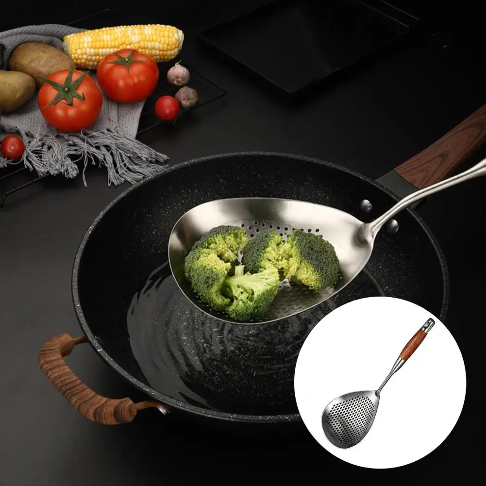 Food Grade 304 Colander Stainless Steel Colander with Ergonomic Wooden Handle Food Grade 304 Quick Drain Basket Capacity Slotted