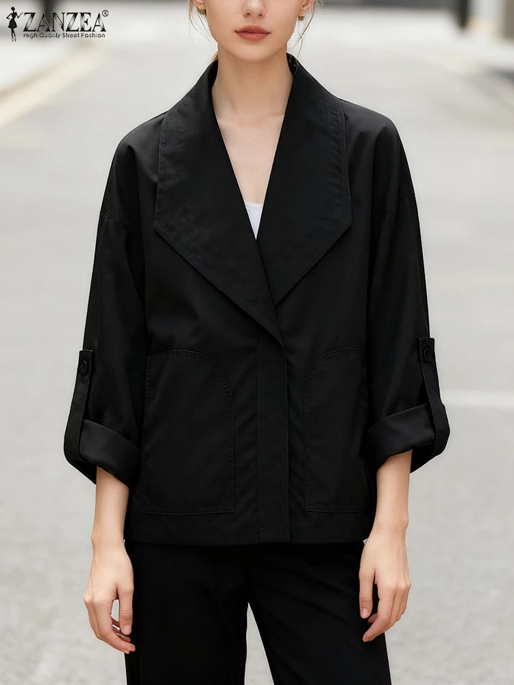 

ZANZEA 2025 Autumn Winter Women Trench Coats Long Sleeve Casual Elegant OL Office Lady Outercoats Fashion Pockets Solid Jackets