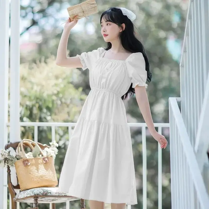 2026 New Arrival Slim Fit Square Neck Dress Women Summer Beach Vibe White Dress High Waist Mini Dress Holiday Sundress