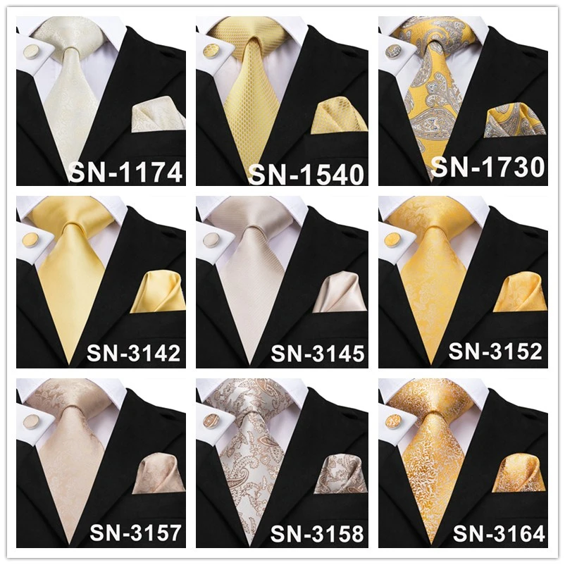 Men's Champagne Ivory White Solid Tie & Cufflinks Set, Wedding