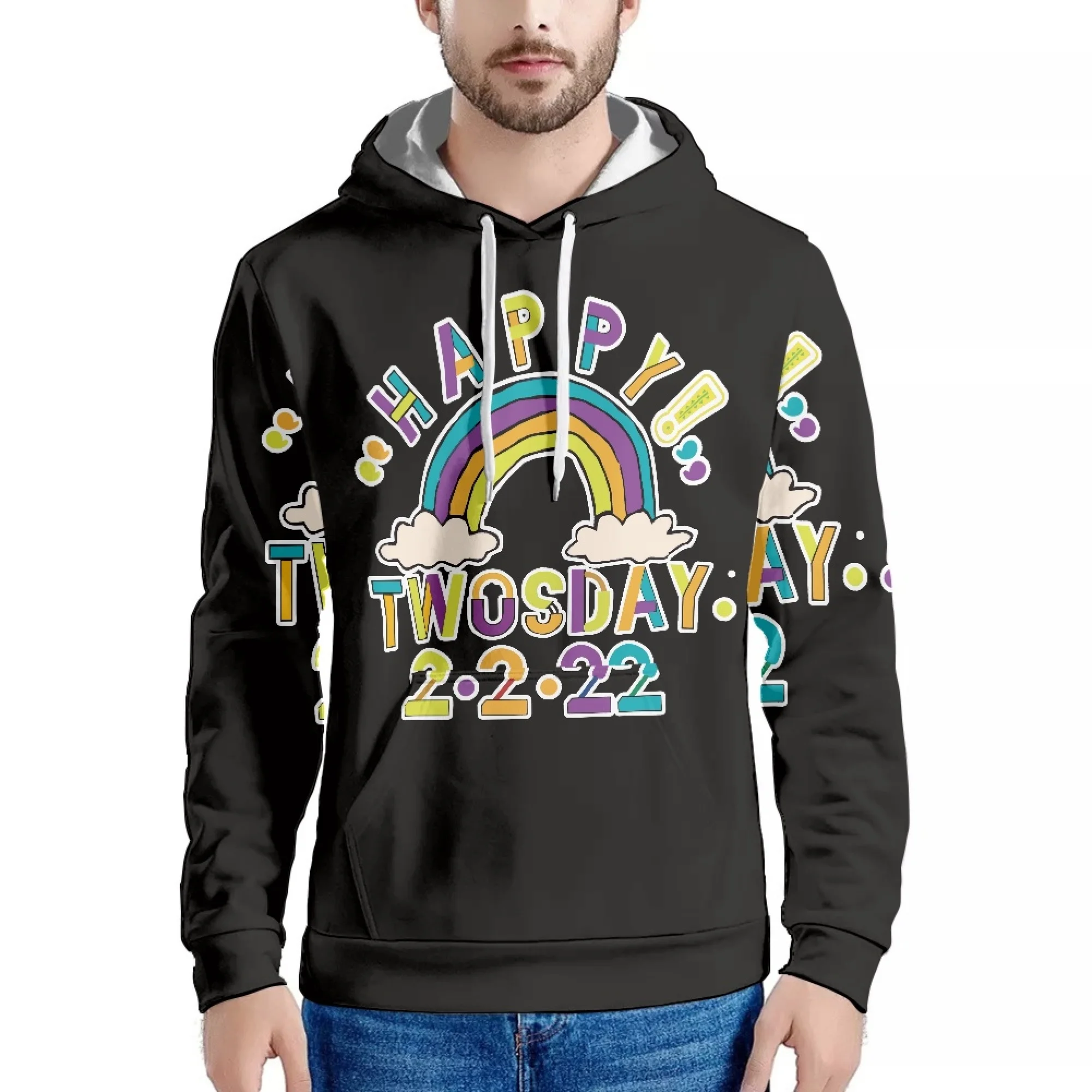 2022 New Male And Female Fashion Rainbow Creative Print Loose Trend Hoodie Harbor Style Casual Sports Insta-Style