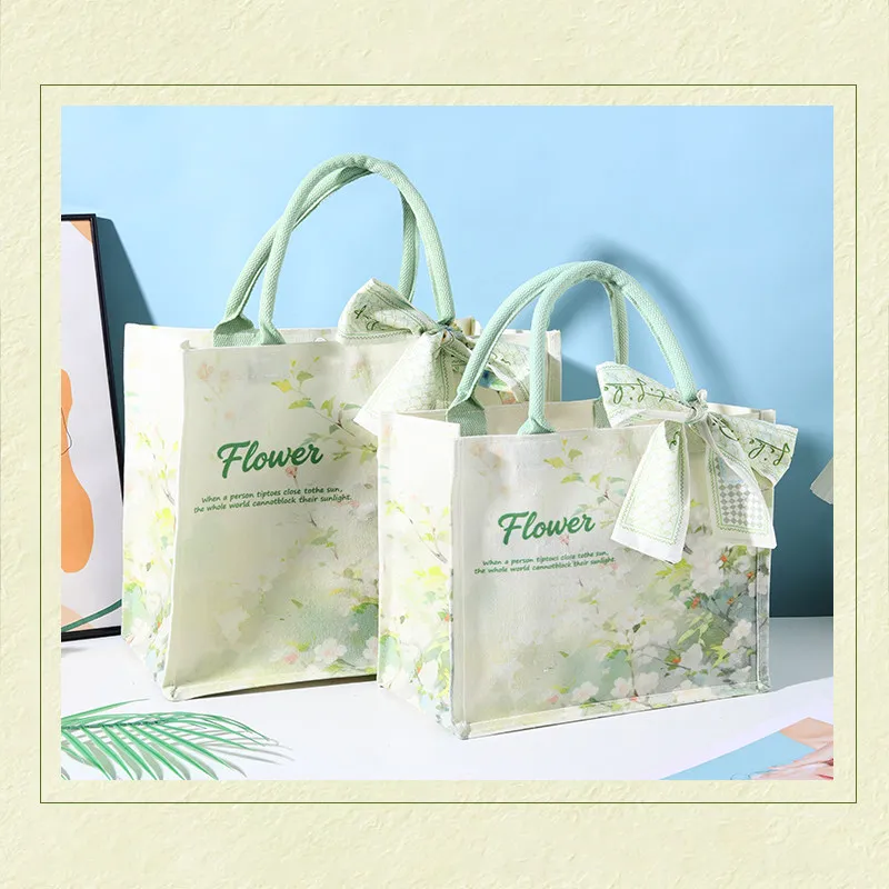 Waterproof Gift Tote Bag with Ribbon Snap Button Closure Present Handbag Birthday Holiday Gift Packaging Tote Bags Reusable