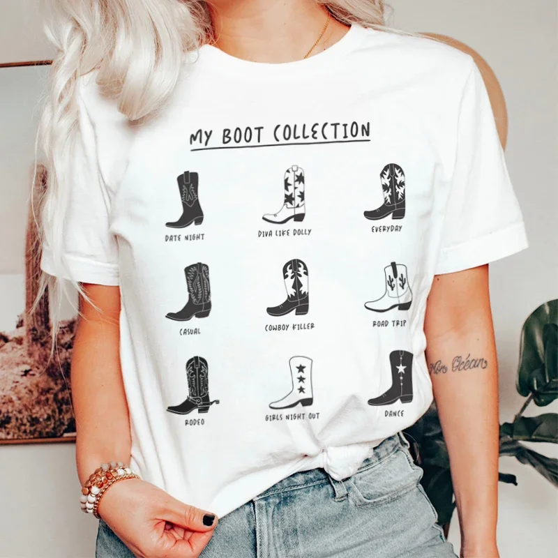 Western Country Cowgirl Boots Printed Graphic T-Shirts Women Cute Loose Tee Shirts Hippie Funny Tshirts Vintage Tops Clothing