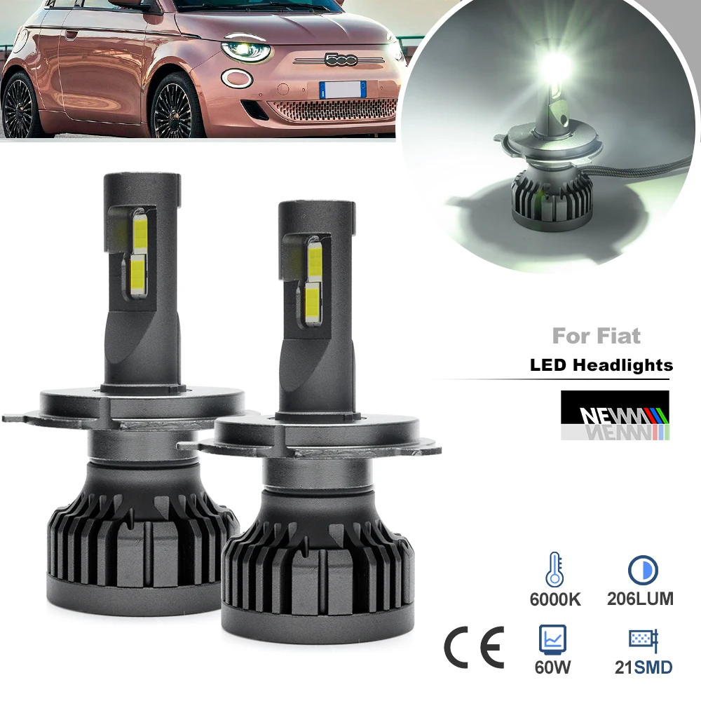 2PCs For Fiat 500E/ New 500 332 Hatch Cabriolet 2020+ Front H19 Led Hi/Lo Beam Driving Headlight Bulbs 100W 10000LM 6500K Canbus