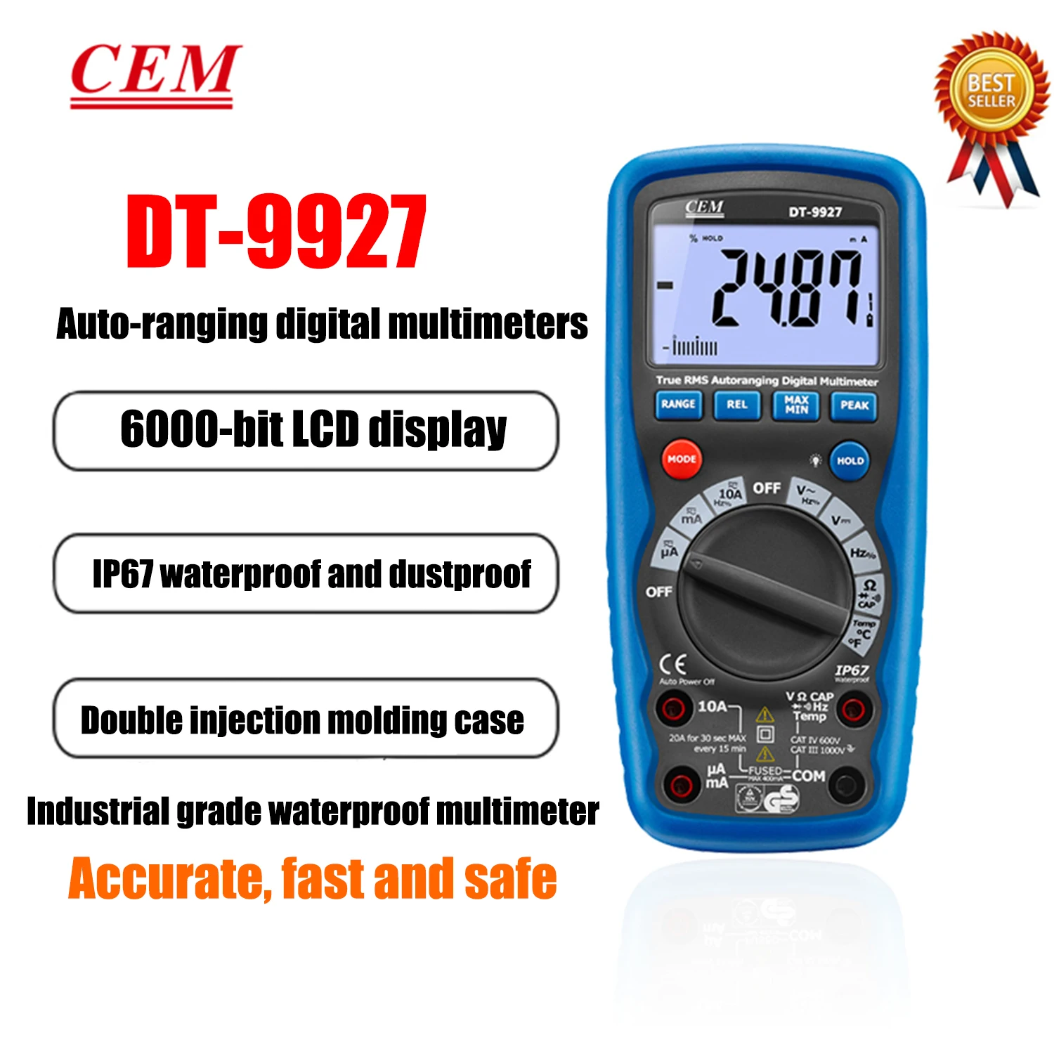 CEM DT-9926 DT-9927 DT-9928 Digital Multimeter Industrial Testing Full Protection AC / DC Measurable Resistance Frequency,New.