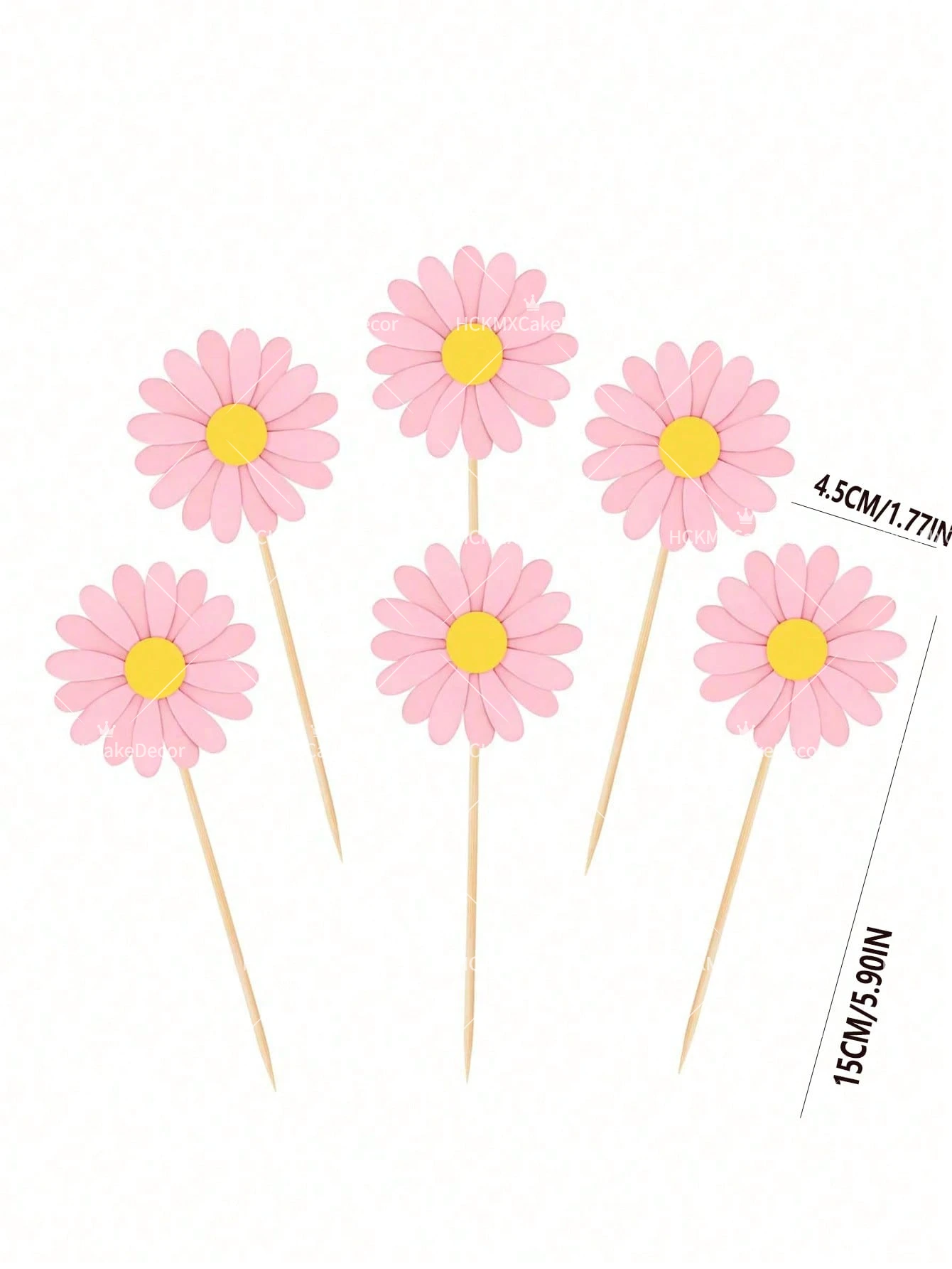 5 Stück Gänseblümchen-Cupcake-Topper in Rosa, Weiß und Gelb, Gänseblümchen-Kuchendekoration für Geburtstag, Hochzeit, Party, Kuchendekorationen und Zubehör – Detail 7
