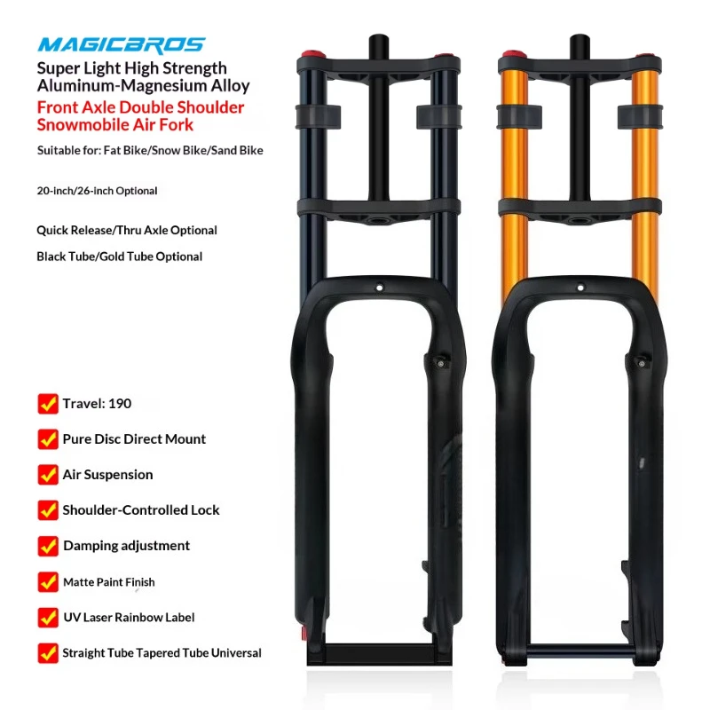 Beach snow bike electric fat fork 20x4.0 26x4.0 air shock absorber QR 9 * 135mm 15 * 135mm double crown fork