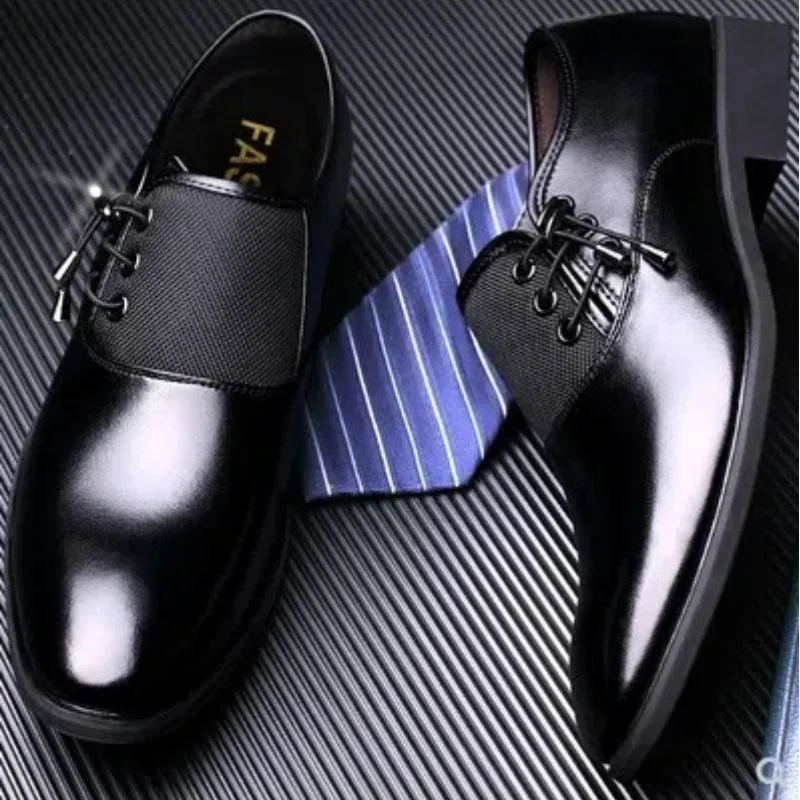 Men Shoes Attire Retro Pointed Fashion Polished Breathable Casual Shiny Leather Shoes Business Wedding Shoes Single