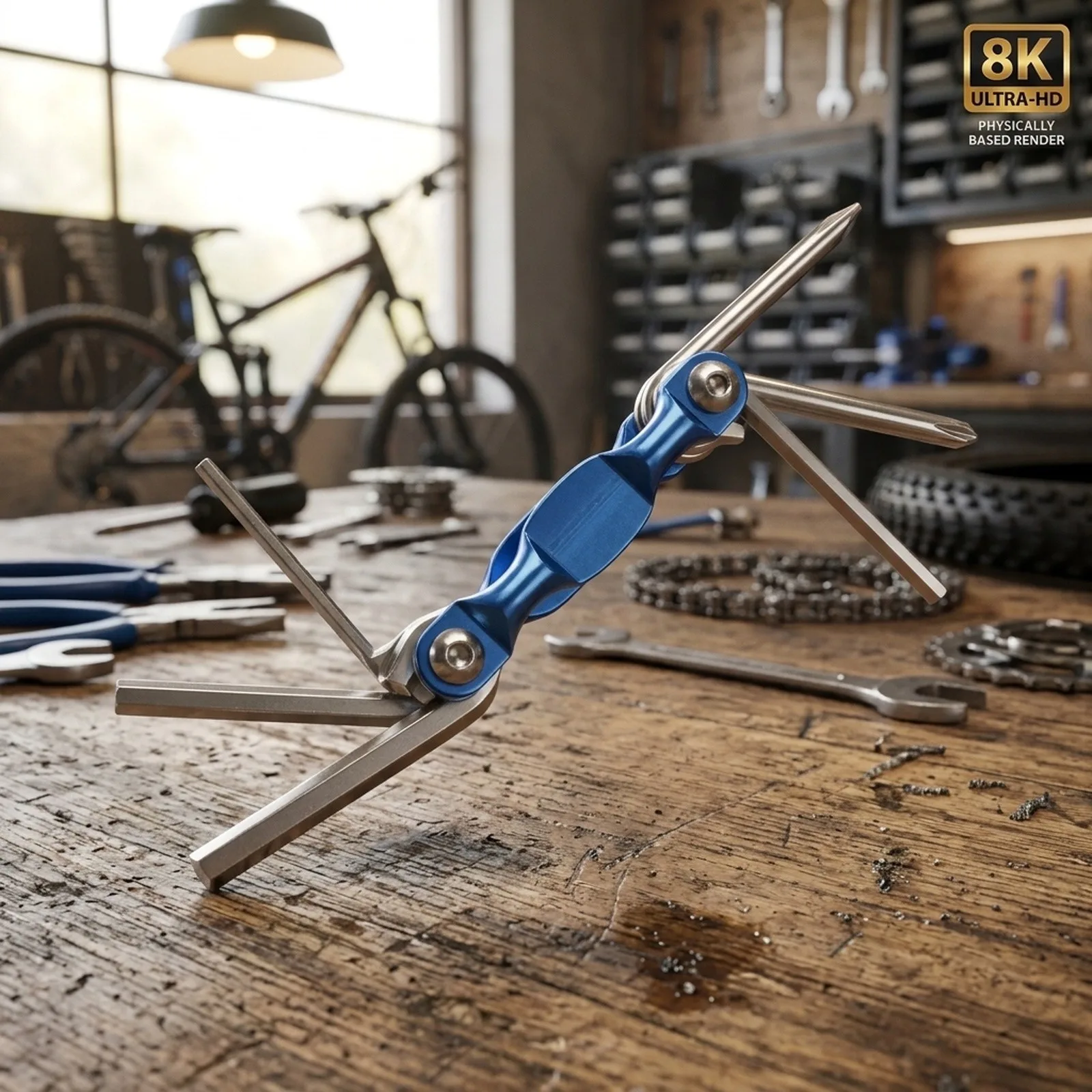 6-in-1 Aluminum Foldable Wrench for Two-Wheeler Adjustments Featuring Multiple Hex Sizes and Driver Compatibility