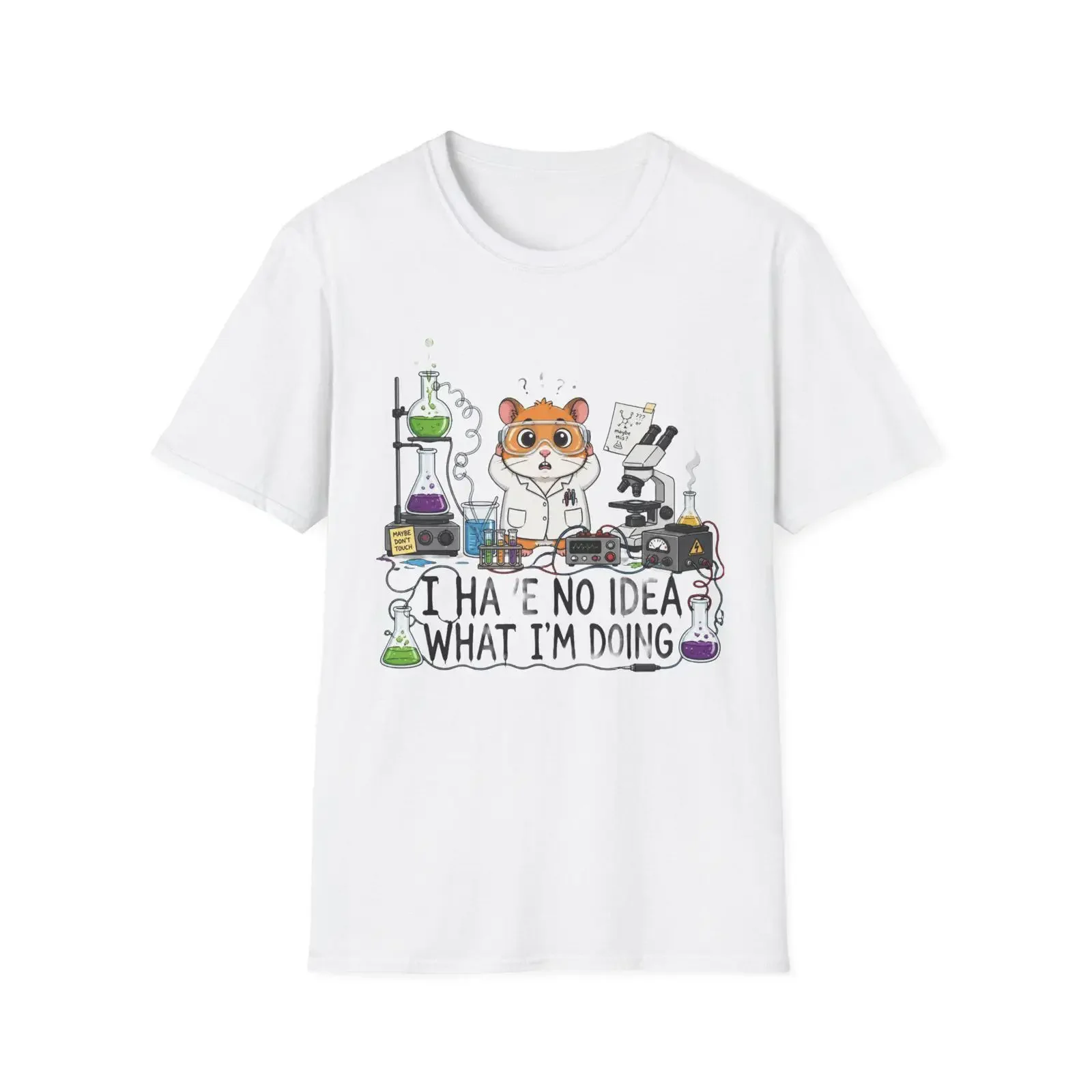 Confused Lab Hamster T Shirt Funny Science Nerd Cute Animal Chemistry Sarcastic vintage Washed Slightly Breathable Unisex
