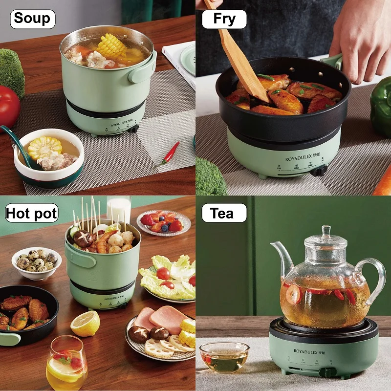 1.7L Foldable Split Cooking Pot Portable Multicooker Frying Pan Rice Cooker Food Steamer Stew Soup Noodle Boiler for Travel 700W