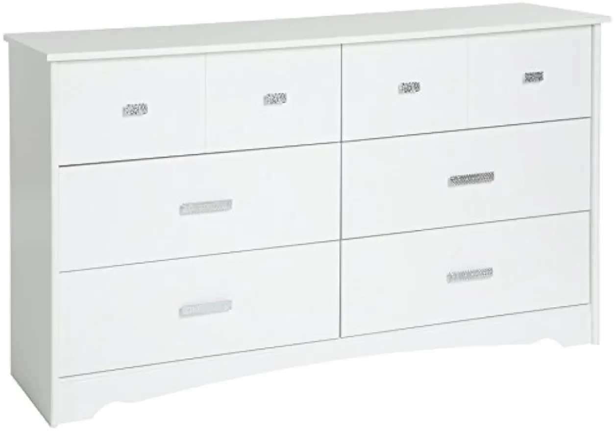 

Tiara 6-Drawer Double Dresser, Pure White with Jewel-Like Handles