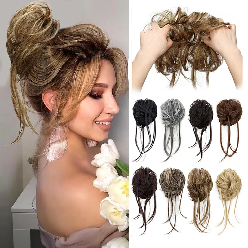 14 INCH Synthetic Elegant Messy Curly Elastic Rubber Band Hair Bun Fluffy Easy to Style Suitable for Daily Use Halloween Cosplay