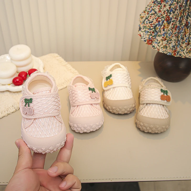 Spring Autumn Baby Girls' Canvas Shoes Fashion Anti Slip Square Mouth Princess Shoes Toddler Breathable Board Shoe First Walkers