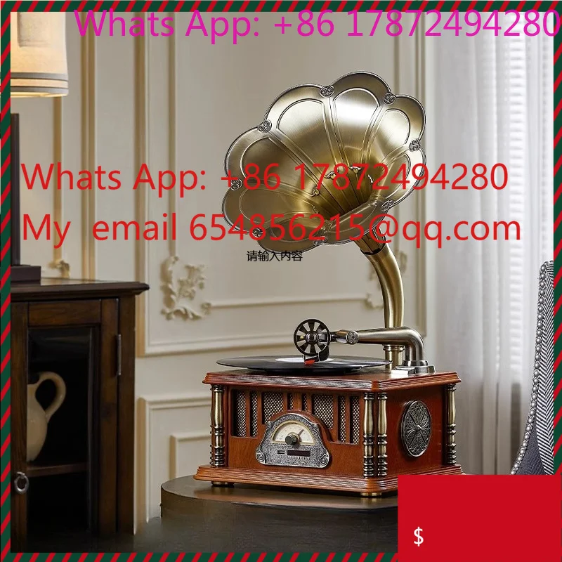 Vintage Phonograph Style Solid Wood Decoration, Living Room Bluetooth Speaker Ornament