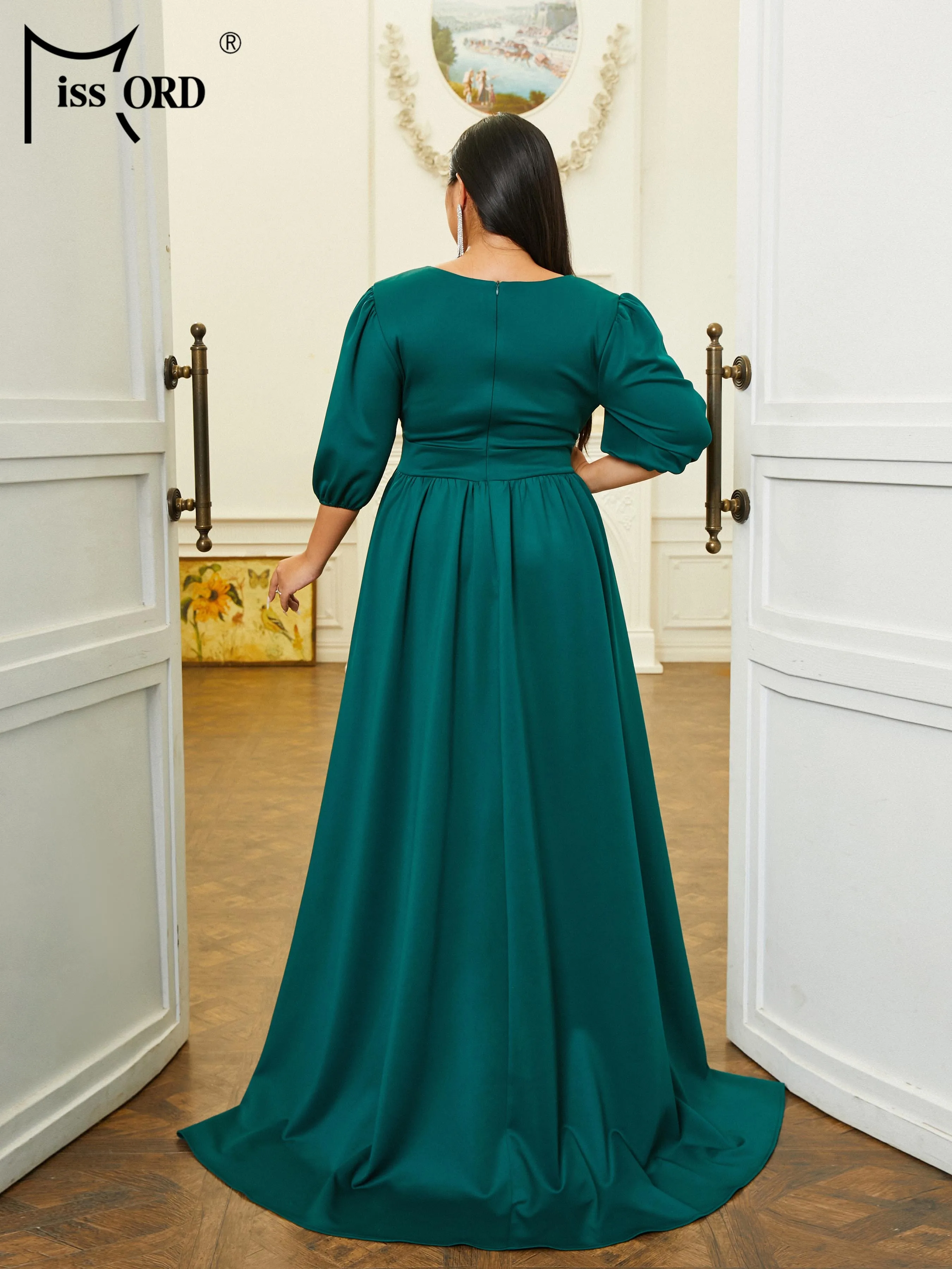 Missord-vestidos de talla grande para ocasiones formales, vestido largo hasta el suelo, verde, cuello redondo, corte de una línea, noche,