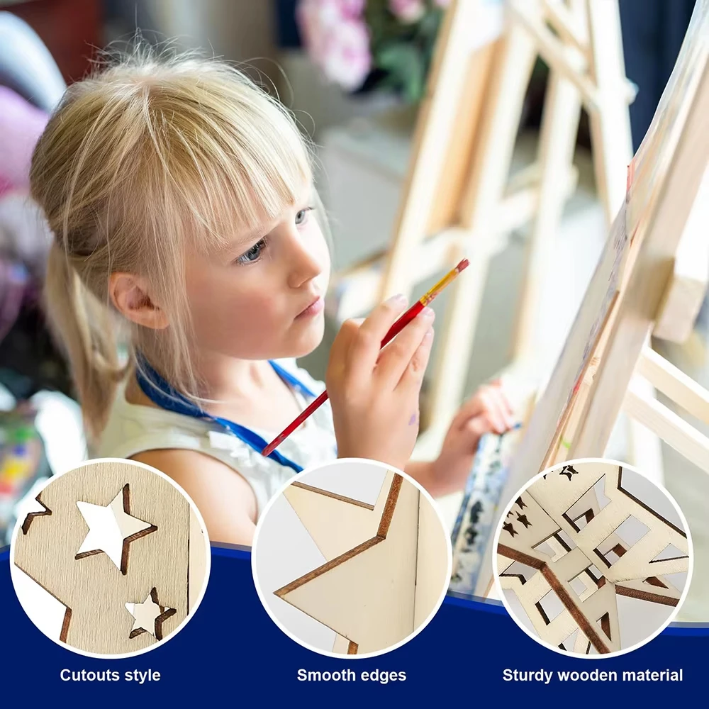 10 قطع من الحرف اليدوية الخشبية على شكل نجوم قابلة للطلاء شرائح خشبية غير مكتملة بفتحات على شكل نجمة لتزيين اللوحة #5