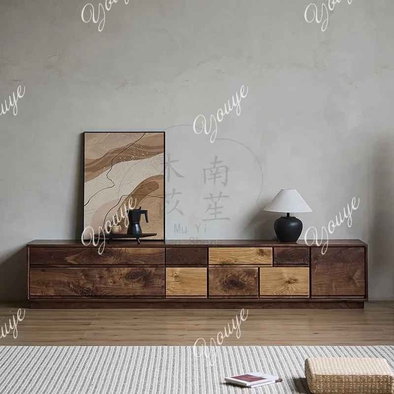 

North American black walnut solid wood floor-to-ceiling TV cabinet, simple chest cabinet, Nordic white oak locker