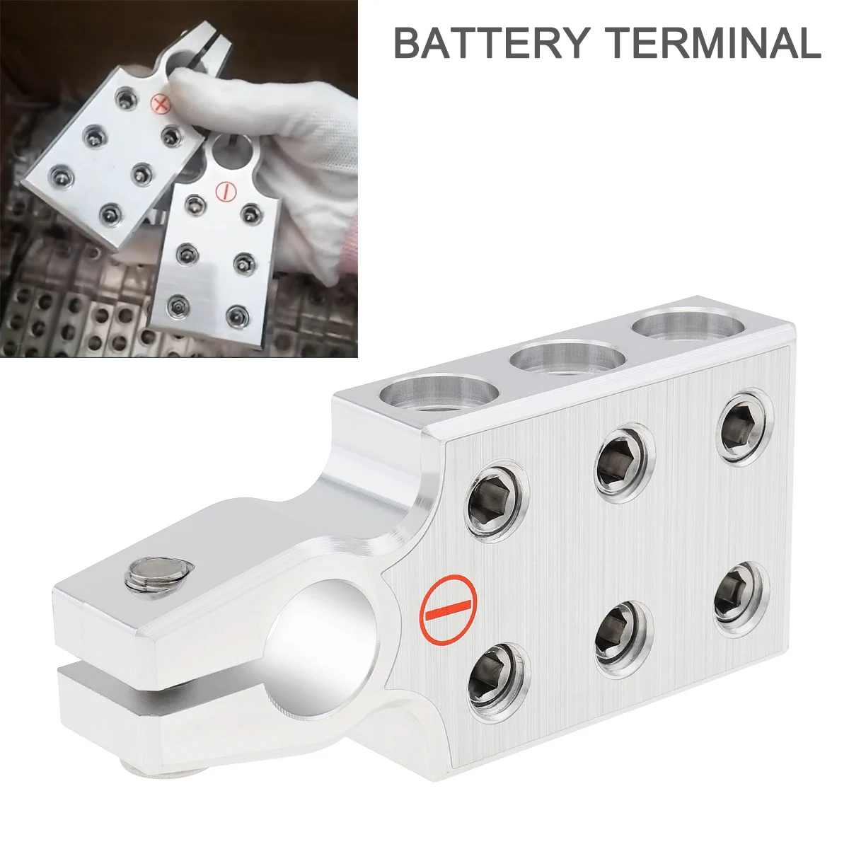 

6 x1/0 Gauge AWG Lead-Acid Battery Terminals Clamp - Positive and Negative (+/-) (Pair) for Tapered Top Post for Car / Truck