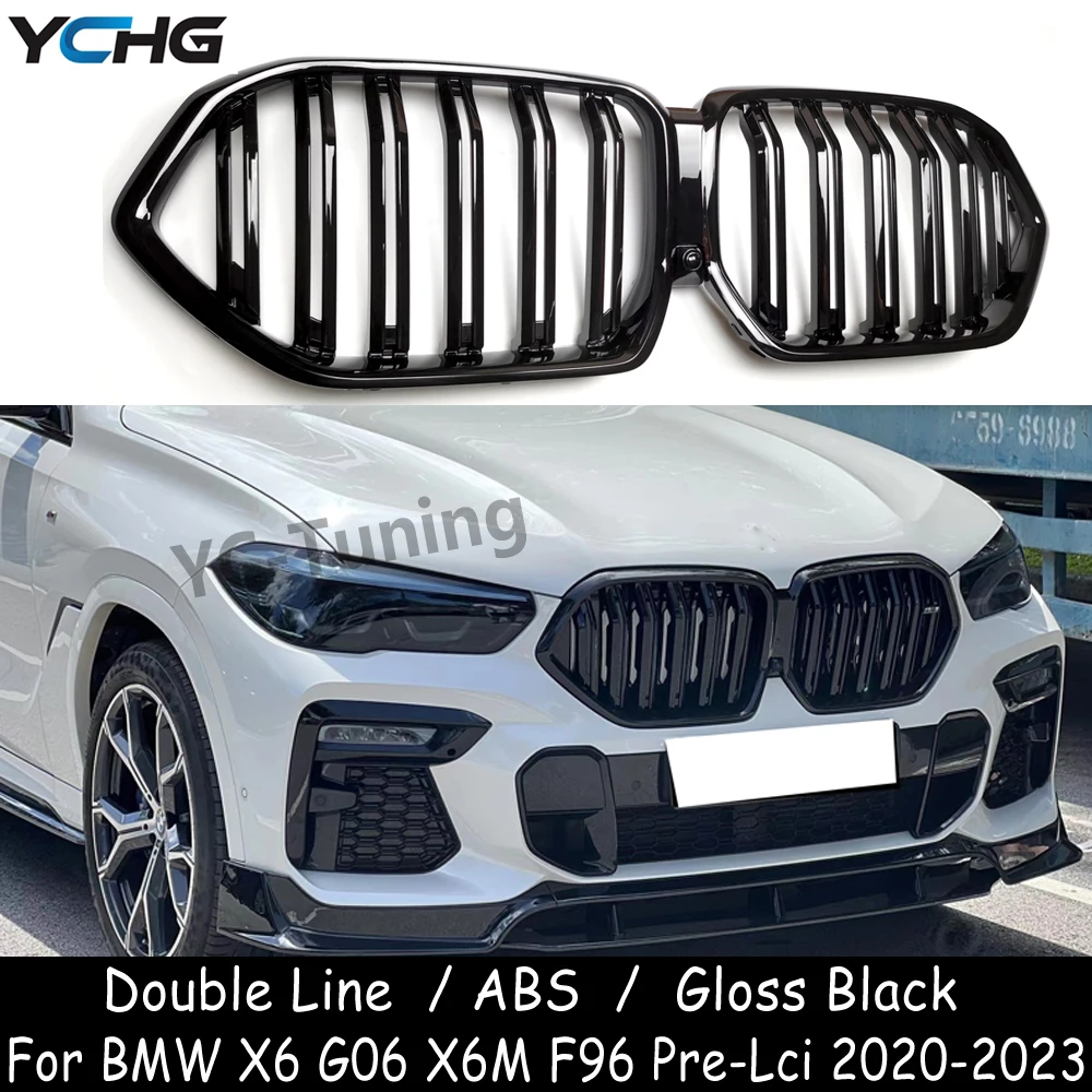 G06 X6M Pre-Lci ABS Glossy Black Grille For BMW X6 G06 X6M F96 ABS Double line Front Bumper Kidney Grille 2020-2023