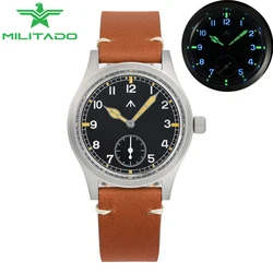 Militado 36mm Military Watch Japan VK61 Quartz Sapphire Glass Vintage Field Black Dial  Super Luminous 100m Dive Men Sport Watch