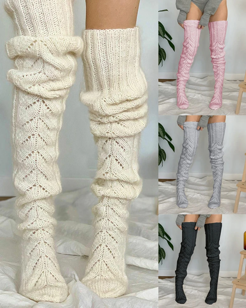 

Women's Long Knee-high Knitted Wool Sos Extra Lengthened Winter Warm Thiened Casual Cotton Sos for Autumn And Winter