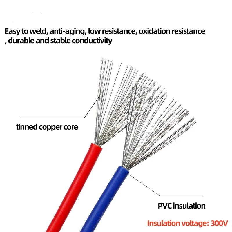 1007 PVC Electronic Wire 30AWG 28 26AWG 24AWG 22AWG 20AWG 18AWG 16AWG Tinned Copper Connecting Wire 300V 80°C Cable with Spools