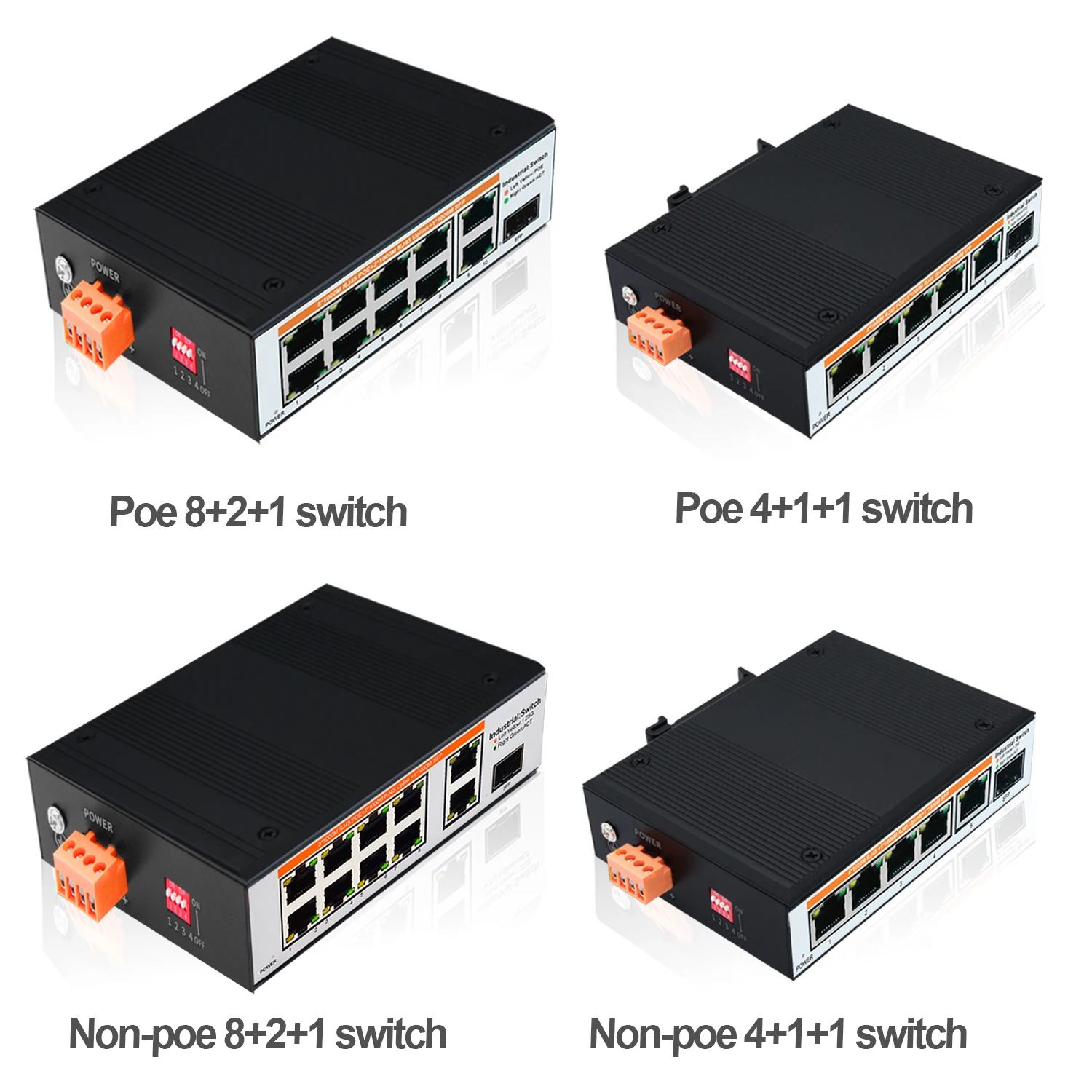 Imagem -02 - Switch Ethernet Industrial Gigabit Poe Não Poe 1000mbps Switches de Rede Descontrolados Portas 10 Portas Ip40 40 a 80 °c Trilho Din