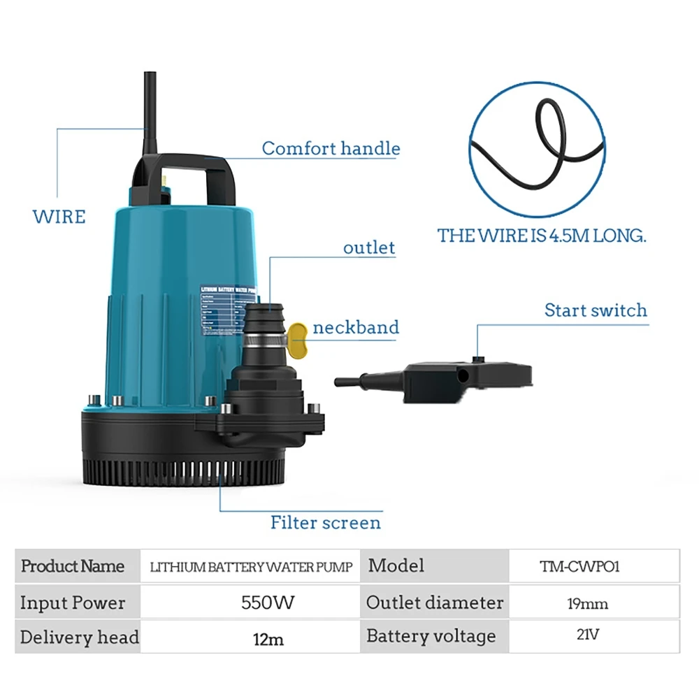 Submersible Water Pump Multifunctional Water Sump Pump (No battery) For Makita 21V Battery，for Fish Tank Water Exchange Watering
