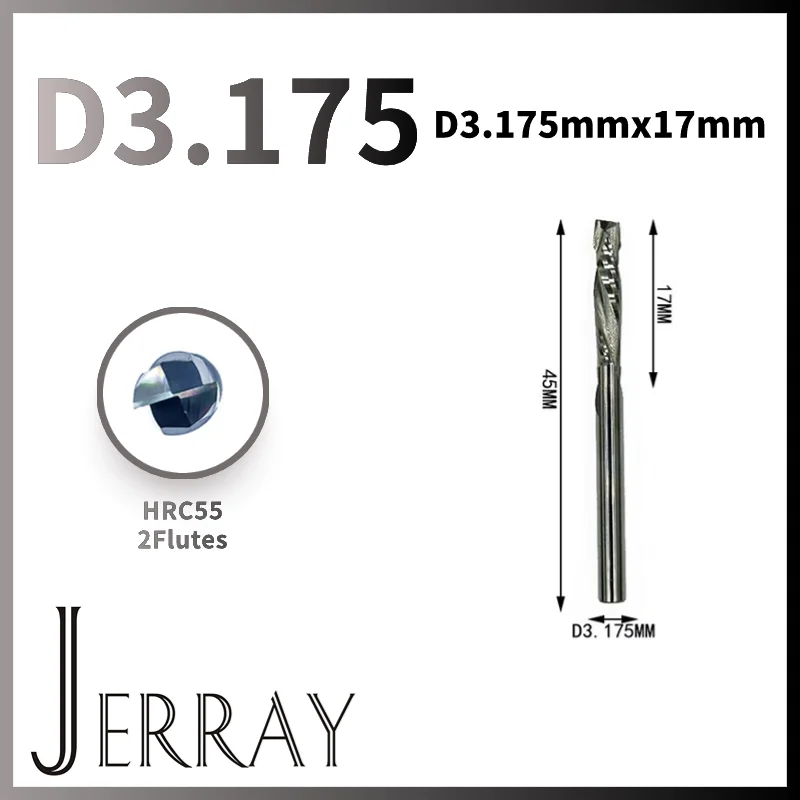 D3.175mmx17mm HRC55 UP & DOWN Cut 2 Flutes Spiral Carbide Mill Tool Cutters for CNC Router Compression Wood End Mill Cutter Bits