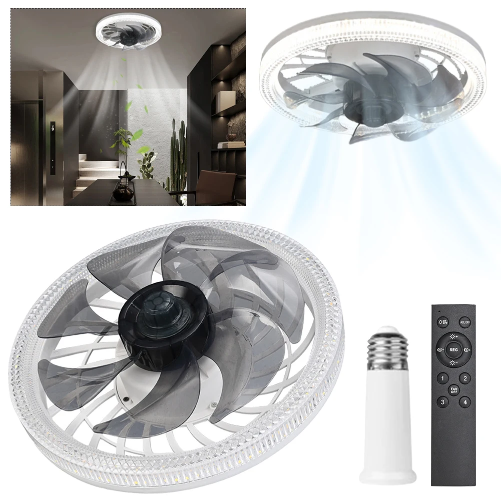 

Flush Mount Ceiling Fan with Light Ceiling Fan Light 3 Colors Dimmable LED Lamp Fan 4 Speeds with Converter Extender AC 85V-265V