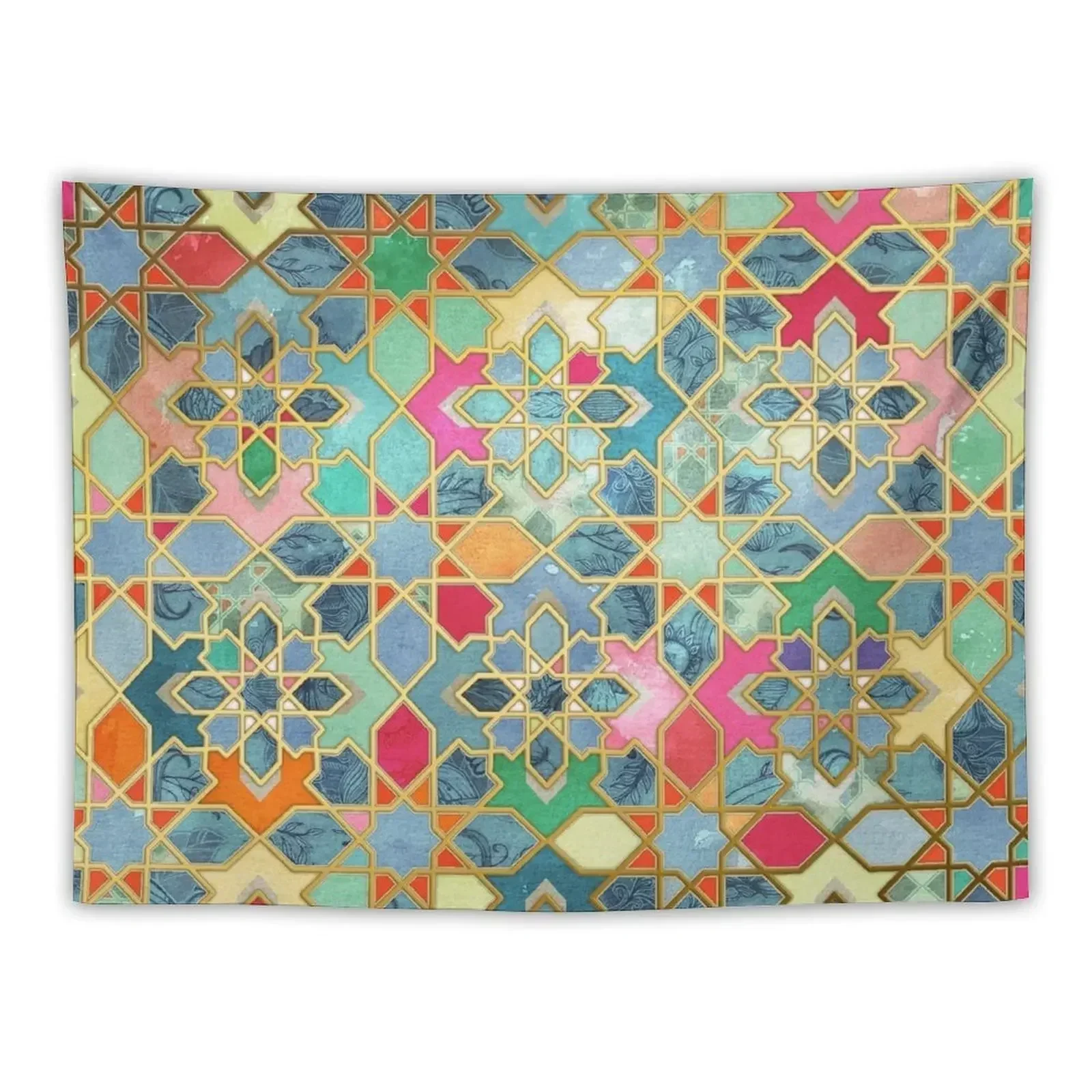 

Gilt & Glory - Colorful Moroccan Mosaic Tapestry Room Aesthetic Decor Decoration For Bedroom Decoration Wall Wall Mural Tapestry