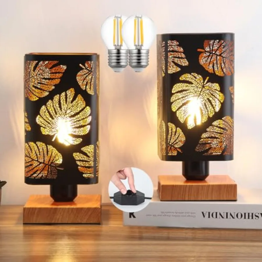 

Rustic Table Lamp set of 2 with Dimmer, Small Black Industry Metal bedside Lamp fully Dimmable, Night Light for,Bedroom Nightst