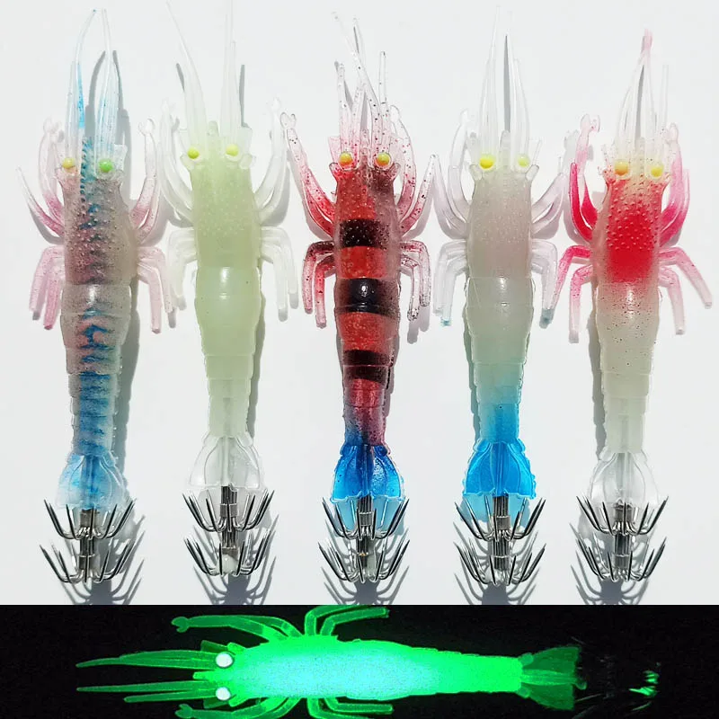 Luminous Soft Squid Jig for Sea Fishing, Jig Hooks, Jigging Lure, Sea Fishing, 11cm, 9.6 Japan, 5Pcs