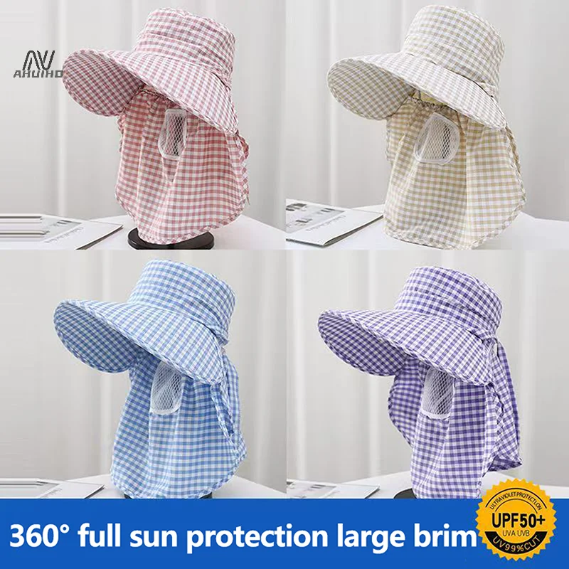 Sun Hat Woman Summer Women's UV Protection Cap Outdoor Travel Cycling Face Mask Hat Shawl Hats Windproof Removable Tea Picking