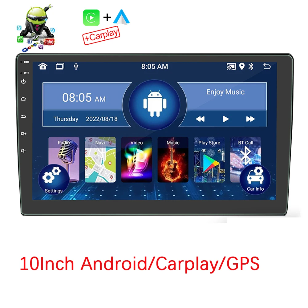 

Android 11 10 inches Car Stereo Wifi GPS Navigation Wireless CarPlay 8 Core 2G+64G IPS Screen DSP RDS AM Auto Carplay