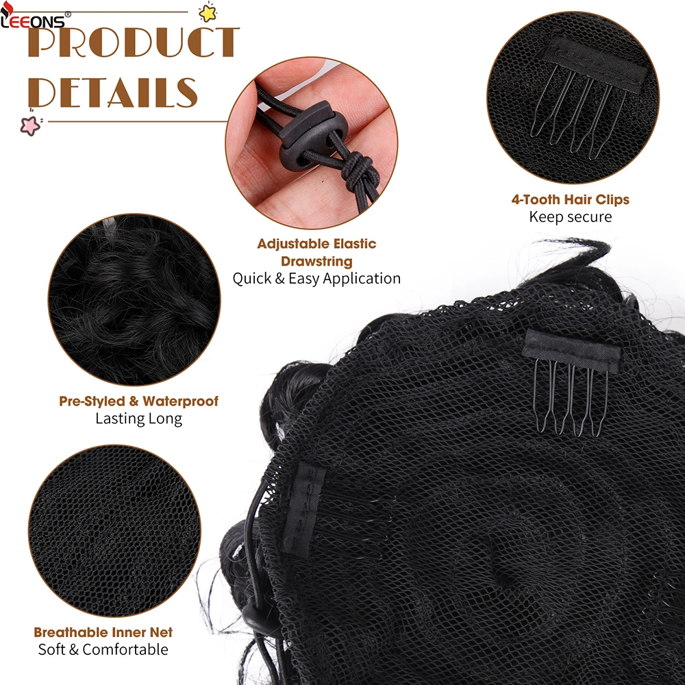 Women's Drawstring Curly Hair Bun Extension, Short Ponytail
