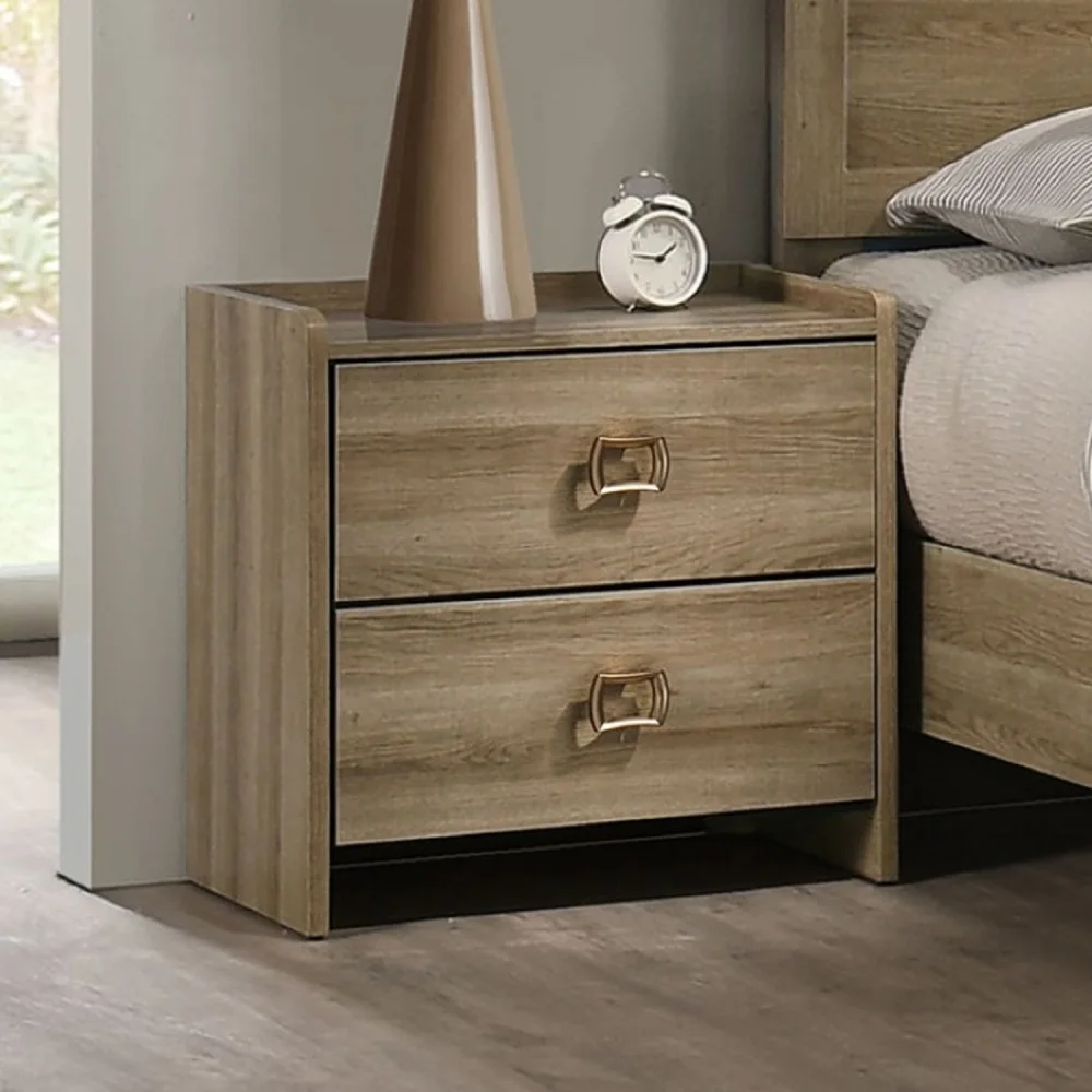 Contemporary Style 1pc Nightstand English Dovetail Drawers Curved Handles Dusty Oak Finish Bedroom Furniture