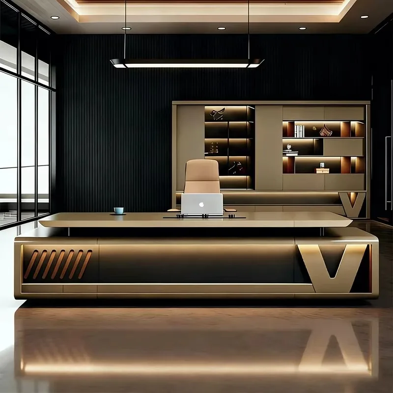 Executive Office Reception Desk with Chair L-Shape Wooden Modular Office Furniture Set Ceo Work Modern Table