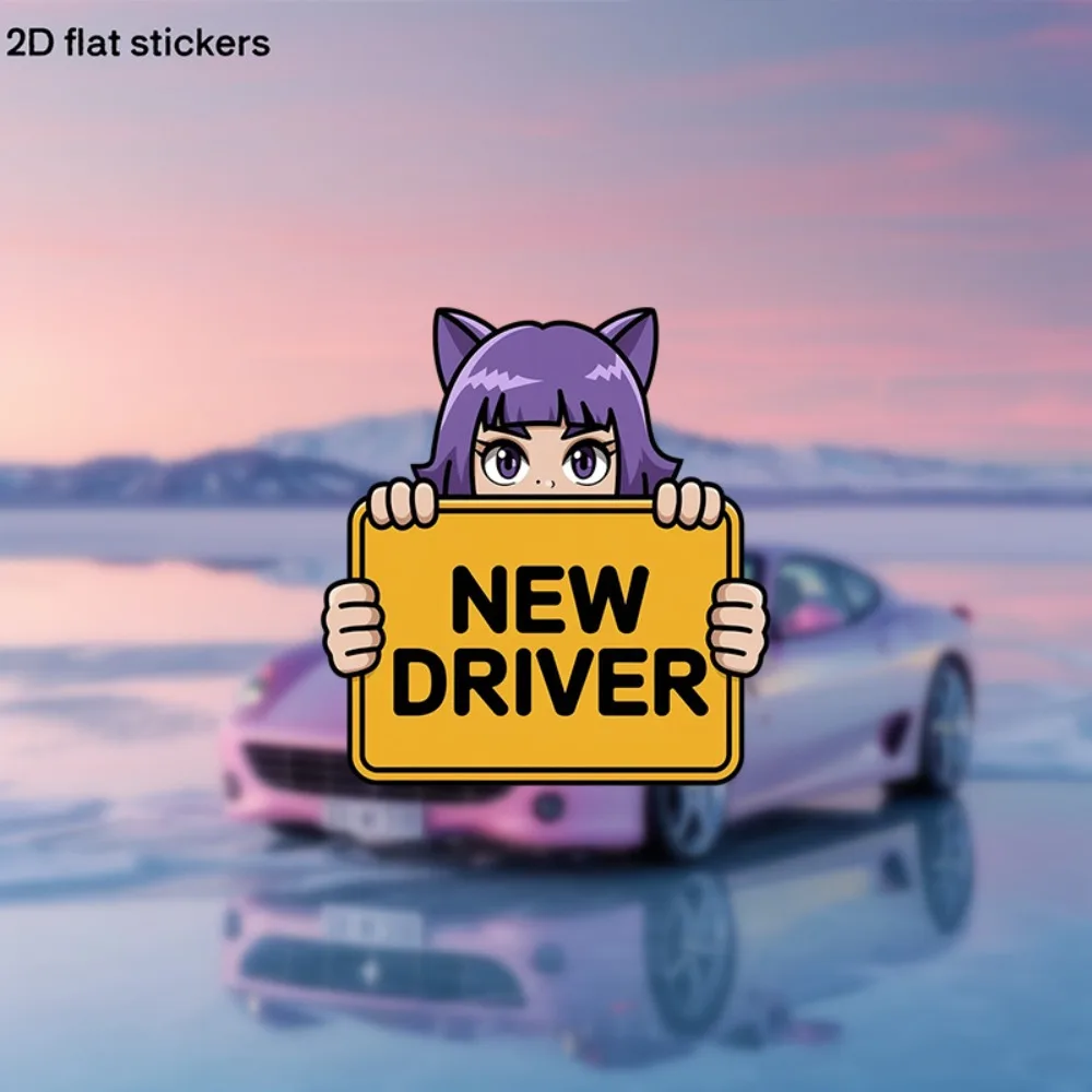 

Three Car Decals Featuring an Adorable Cat Design And a 'New Driver' Label Ideal for Vehicles Motorcycles Laptops