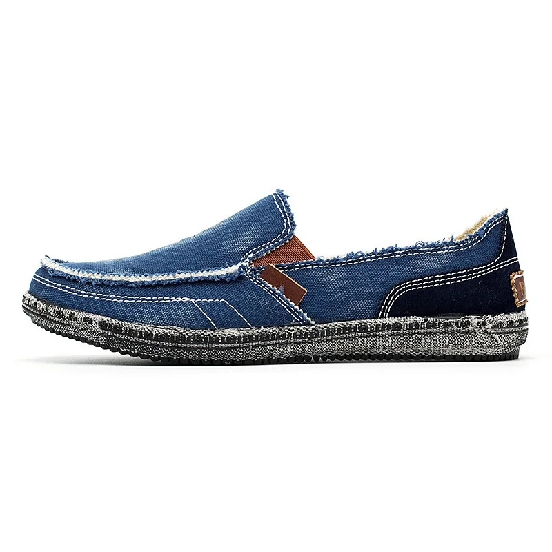 Men Classic Canvas Vulcanize Shoes Breathable Slip on Lazy Shoes Washed Denim Canvas Moccasin Loafers Casual Flats Male Sneakers