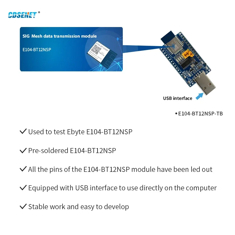 TLSR8253F512 Blue-tooth BLE Test Kit Sig Mesh V1.0 Standard 10 dBm 2,4 GHz UART SMD USB E104-BT12NSP-TB Tset Beta CDSENET