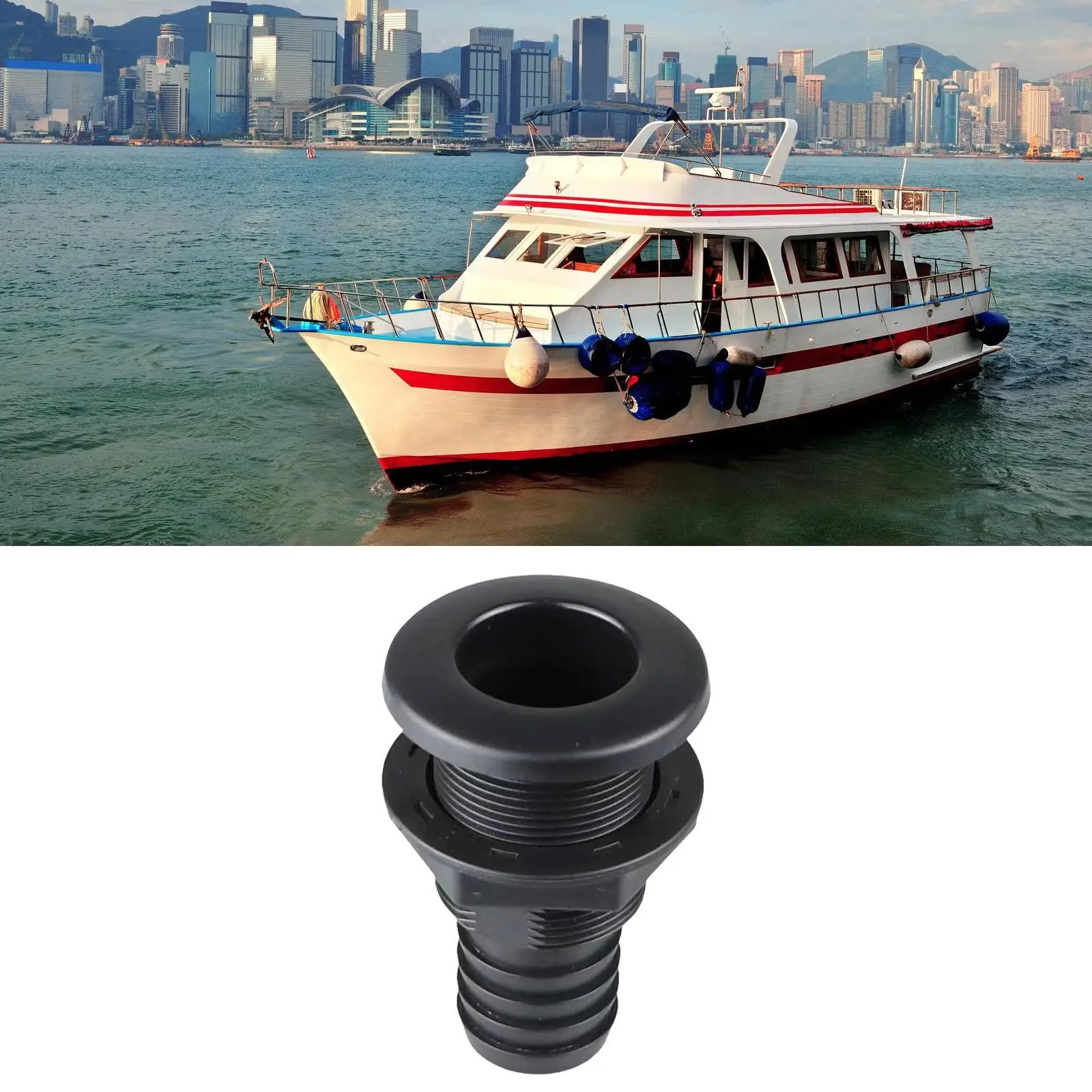 Compact ABS Marine Boat Drainage Outlet Thru Hull Hose Pipe Fitting Easy Install Durable for Sink Drain Bilge and Deck Runoff