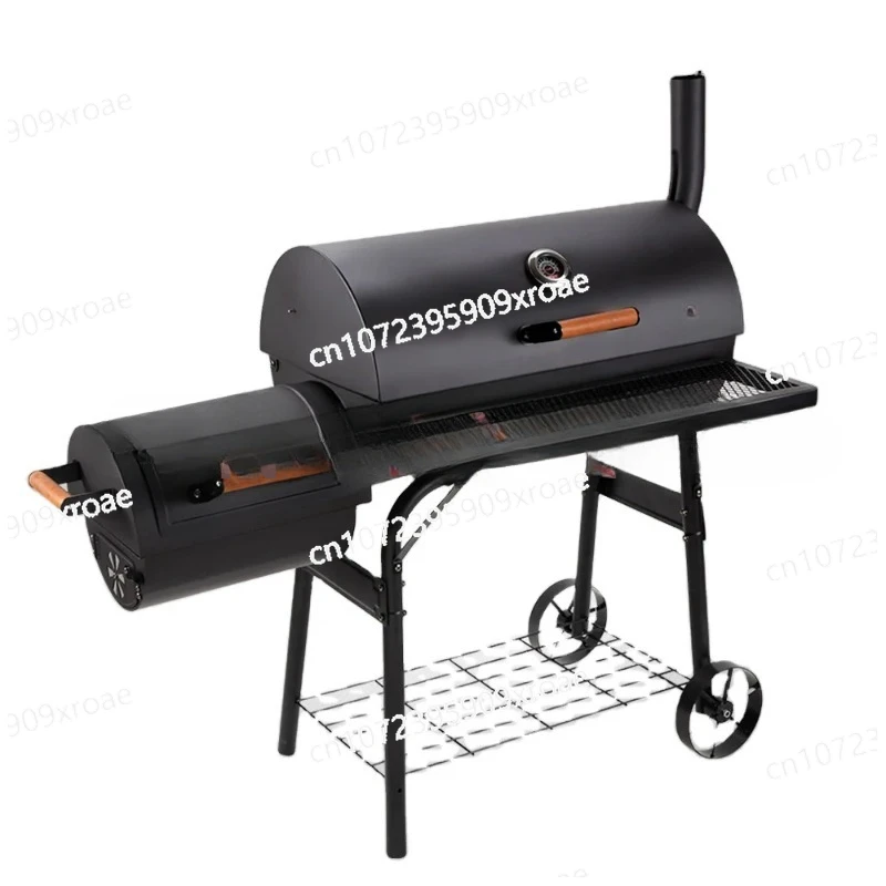 Outdoor Heavy Duty Smoker Smokeless Charcoal Pellet BBQ Grill with Offset Smoker Barbecue Grill RTS Large Trolley Barrel