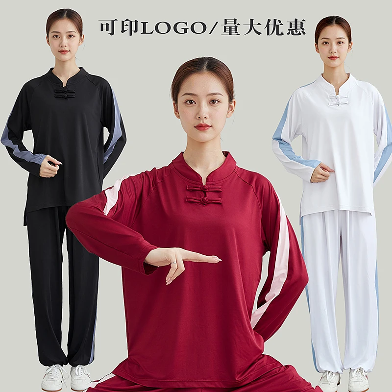 New Long Sleeve Tai Chi Suit Set Ba Duan Jin Martial Arts Practice Uniform Stretchy Spring Autumn Summer Training Outfit