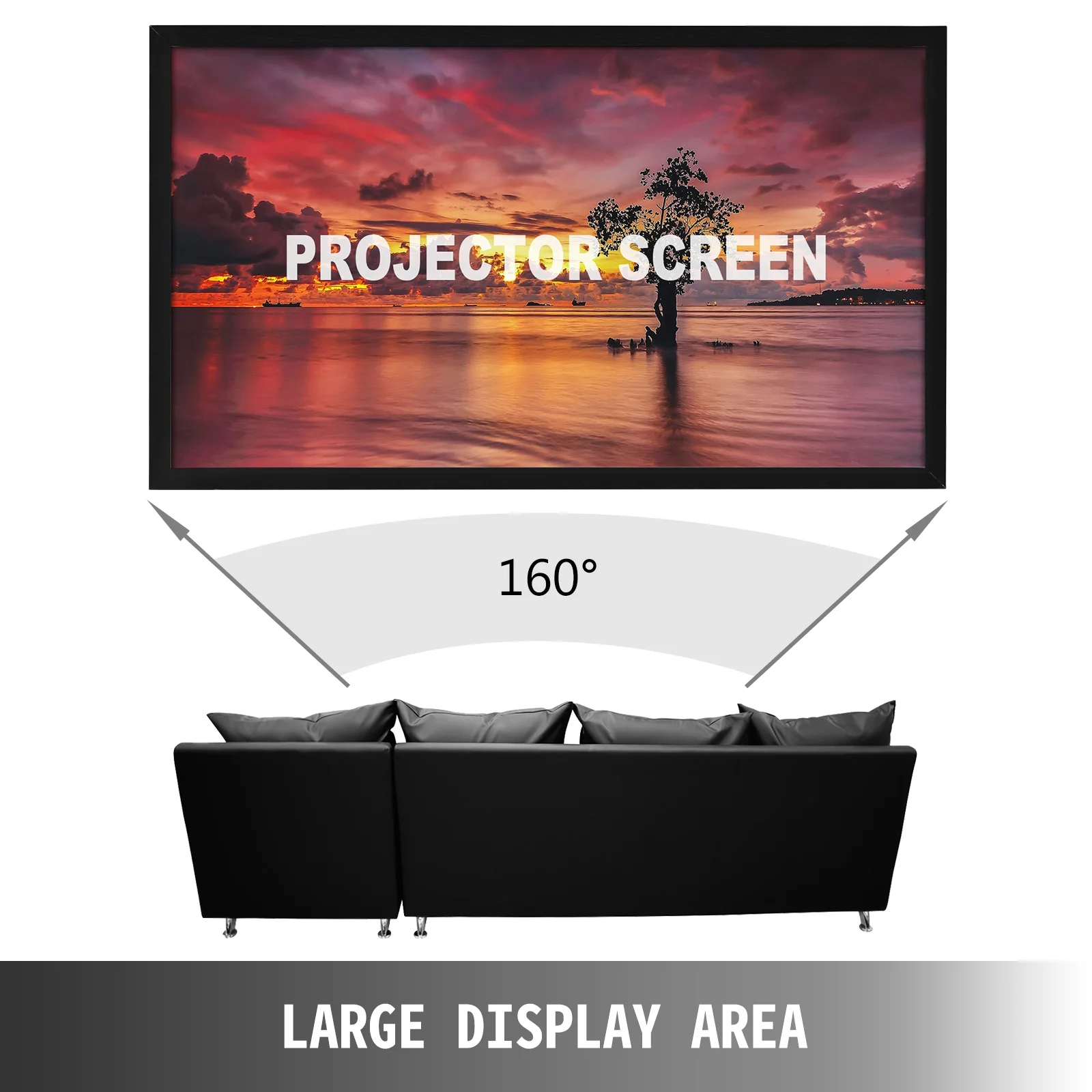 VEVOR Projector Screen 110 120 130 155in Aluminum Fixed Frame 16:9 4K HD Home Cinema Theater Wall Mountable Display