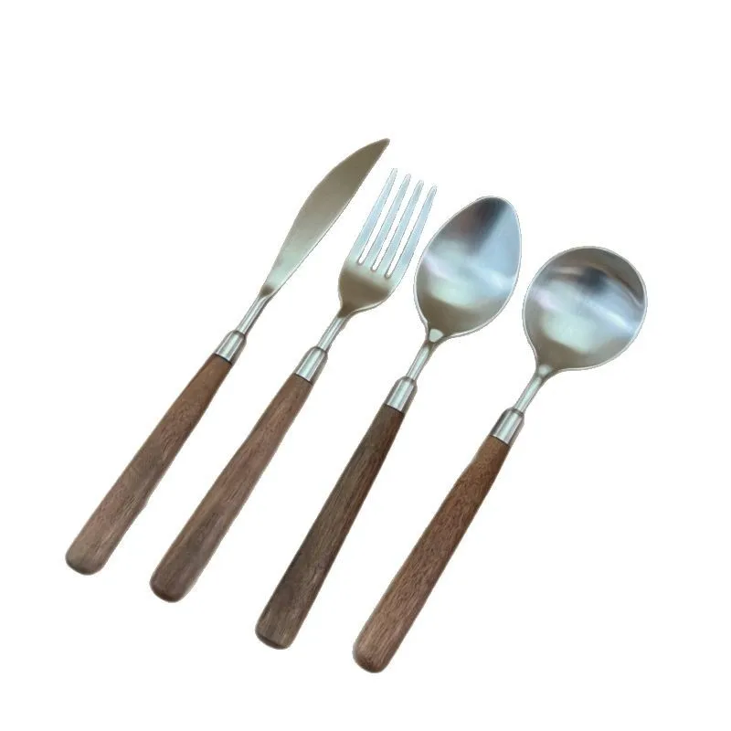 

Walnut steak knife and fork set Household 304 stainless steel western tableware wooden handle fork steak knife set